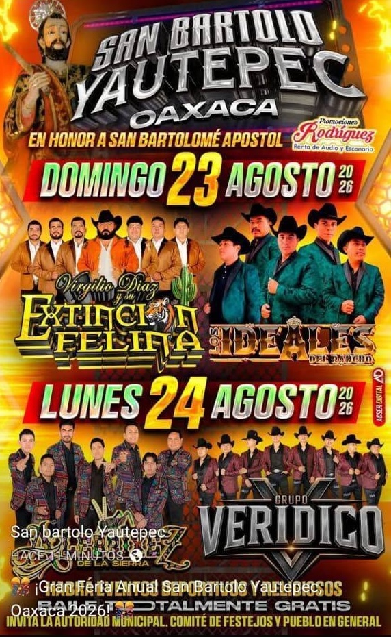 Feria anual en honor a San Bartolomé Apóstol en San Bartolo Yautepex